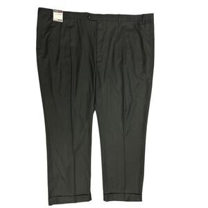 Roundtree Yorke Travel Smart Pants 54x32 Gray Gabardine Classic Fit Pleats Cuffs